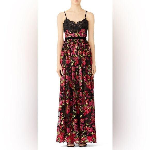 Marchesa Notte Embroidered Floral Maxi Dress Gown Size 12 - Picture 1 of 9